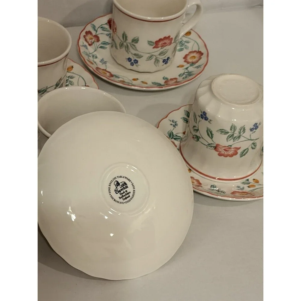 Churchill Briar Rose Set Of 4 Teacup & Saucer Sets . Floral Cottage Core England